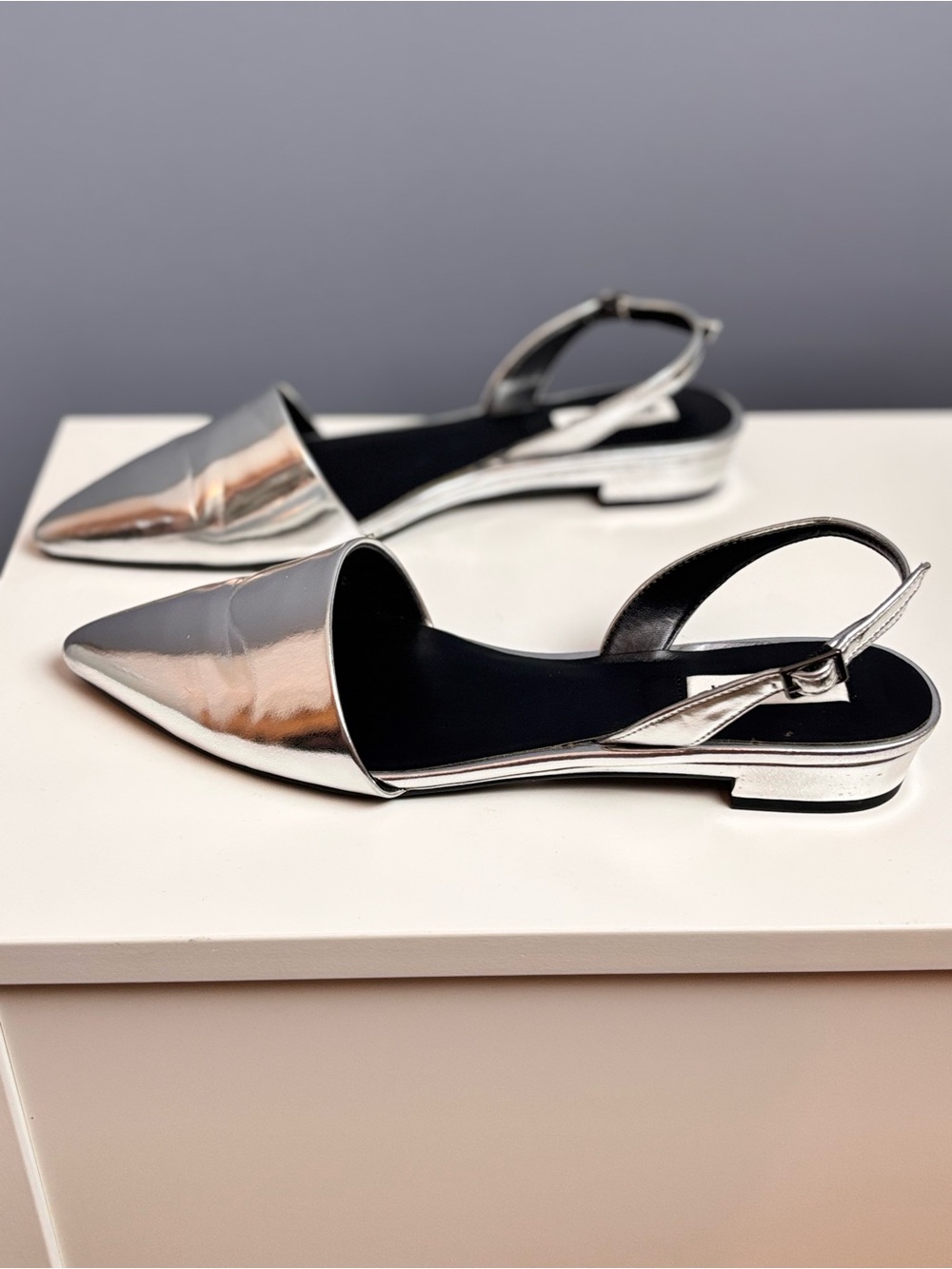 Silver Pointed-Toe Slingback Mules - Picture 3 of 7